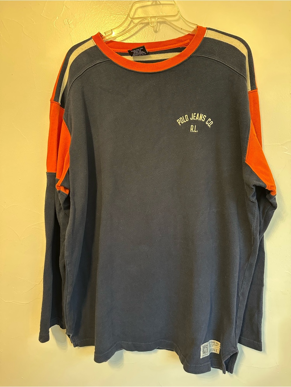 Ralph Lauren Navy & Orange Striped Collar Crewneck
